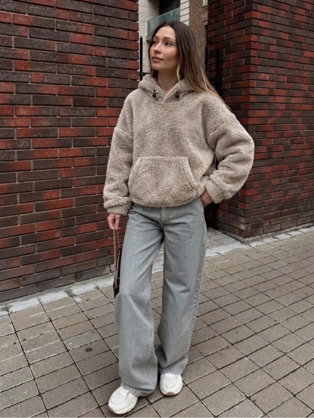H&M - Tan fuzzy hoodie, teddy hoodie